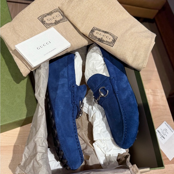 NWT Gucci Royal Blue Suede Mens Driver with Horsebit Shoes Size 8 FULL SET - Picture 10 of 10